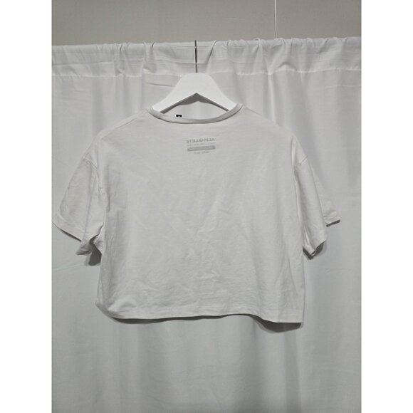 Alphalete Cropped Signature Logo Tee, White, Size Medium, Activewear. - Picture 5 of 8